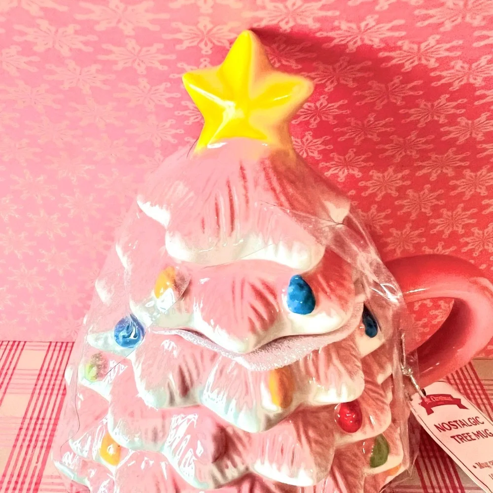 Mr. Christmas Pink Nostalgic Tree Mug with Topper Ornaments Star Coffee